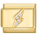 Gold stainless steel Italian modular link with zircon-inlaid lightning bolt charm - Lightning Bolt Gold Zirconia (4921)