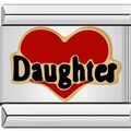 Italian charm link with red heart and Daughter lettering for DIY stainless steel bracelets - Red Heart Daughter Style (1722-Red Heart Daughter)