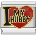Close-up of stainless steel charm link featuring a red glitter heart with I Love My Hubby text - Red Heart My Hubby Style (1724)