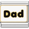 Detail of Italian modular stainless steel charm featuring Dad text on white enamel - Dad Style (1731 White Background)
