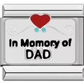 Polished stainless steel modular charm with In Memory of DAD text and red heart - In Memory of Dad Style (1735-in momory of dad)