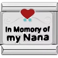 Detail showing a silver stainless steel charm with a red heart and In Memory of my Nana text - In Memory of My Nana Style (1737-in momory of my nana)