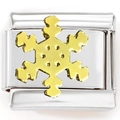 Classic 9mm stainless steel Italian charm bracelet link with gold snowflake design - Gold-Tone Snowflake