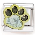 Detail of 9mm stainless steel modular charm with black and yellow paw print pattern - Gold-Tone Cat Paw