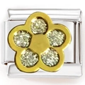 Detail of 9mm Italian charm with gold flower and crystals on stainless steel link - Gold-Tone Zircon Flower