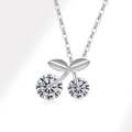 Elegant S925 silver cherry pendant necklace with sparkling crystal zircon stones - 925 Silver / Platinum