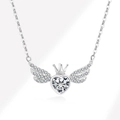 Exquise zilveren hartketting met kroon- en engelenvleugels pavé hanger in het zilver - 925 zilver / Platina