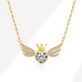 Gouden hartketting met kroonvleugels en fonkelende zirkoon hanger met O-ketting - 925 zilver / 18K Goud