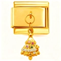 Goldenes Armband-Modul mit einem farbenfrohen Weihnachtsbaum-Anhänger aus Zirkonia - Goldener Weihnachtsbaum Mehrfarbig CZ (4755)