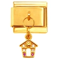 Maillon de bracelet italien doré avec pendentif maison, motif cœur et zircons brillants - Gold Christmas House (4765)