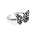 Vintage silver butterfly open ring with detailed black and white wing textures on white background - Adjustable Open / Thai Silver