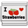 Italian modular charm in stainless steel featuring I love Strawberries with white enamel - Heart Strawberries Design (1313)