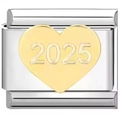 Italian modular charm link in stainless steel with 2025 golden heart pendant - Golden 2025 Design (1314)