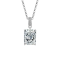 Square radiant cut crystal necklace with a silver diamond-encrusted bail on a thin chain - Platinum Tone (White Zirconia)