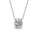Oval cut moissanite pendant necklace with four-prong silver setting and O-chain link - Platinum (White Zirconia)