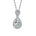Zilveren ketting met dubbele peervormige hanger en glanzende zirkonia halo-zetting - 925 zilver / Platinakleur (Witte Zirkonia)