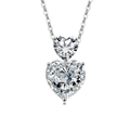 Double heart pendant necklace in S925 silver with two clear gemstones on link chain - Platinum (White Zirconia)
