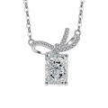 Elegant silver bow pendant necklace with a radiant cut rectangle gemstone and fine chain - Platinum Tone (White Zirconia)