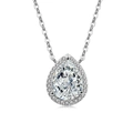 Elegante S925 sterling zilveren ketting met een peervormige halo waterdruppel hanger - Platina (Witte Zirkonia)