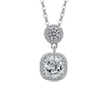 Exquisite S925 silver double halo necklace with round and cushion cut moissanite stones - Silver Tone (White Zirconia)