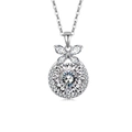 Elegant S925 sterling silver necklace with bowknot and round ice-cut pendant in silver - 925 Silver / Platinum Tone (White Zirconia)
