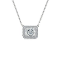 S925 silver double halo necklace with rectangular ice cut stone on thin link chain - Platinum (White Zirconia)