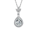 Elegante collana con pendente a goccia in pietra preziosa, diamanti halo e design a foglia - Tono Platino (Zirconia Bianca)