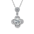 Silver flower pendant necklace featuring a brilliant round center stone and baguette petals - Platinum Tone (White Zirconia)