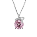 Zilveren S925 ketting met roze ijsgeslepen zirkonia en een verfijnde strikhanger - 925 zilver / Platina (Roze Zirkoon)
