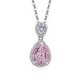 Zilveren ketting met een peer-vormige roze edelsteen hanger omringd door fijne kristallen - 925 zilver / Platinakleur (Roze Zirkonia)