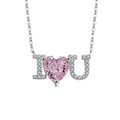 Collana in argento S925 con pendente I Love You e pietra rosa a forma di cuore - Platino (Zirconia Rosa)
