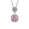 Double layered silver necklace with square pink gemstone and white zircon pendant - Silver Tone (Pink Zirconia)
