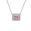 Elegant S925 silver necklace featuring a sparkling pink rectangular sugar cube pendant - Platinum (Pink Zirconia)