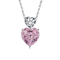 Elegant silver necklace featuring dual heart-shaped pink and white gemstone pendants - Platinum (Pink Zirconia)