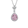 Collana con pendente in pietra rosa taglio a pera e dettagli in foglie di diamanti - Platino (Zirconia Rosa)