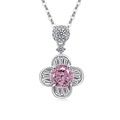 Silver flower necklace with central pink gemstone and clear cubic zirconia petals - Platinum (Pink Zirconia)