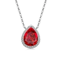 S925 zilveren ketting met peervormige rode robijn hanger en omringde witte zirkonia - Platina Verguld (Rode Zirkonia)