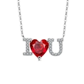 Collana in argento S925 con gemma a forma di cuore rosso e pendente I Love You - Color Platino (Zirconia Rosso Rubino)