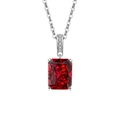 Elegant rectangle red gemstone pendant necklace with silver chain and zircon accents - Platinum Color (Ruby Red Zirconia)