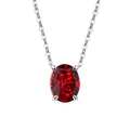 Elegant silver necklace featuring a large oval red ruby pendant with classic 4-claw setting - Platinum Tone (Red Zirconia)