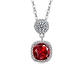 Silver necklace featuring a large red cushion-cut halo pendant on a classic chain - Silver Tone (Ruby Red Zirconia)