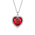 Halskette aus Silber mit herzförmigem rotem Edelsteinanhänger und weißen Kristallen - Platinton (Roter Zirkonia)