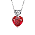 Double heart pendant necklace with red and white zircons on silver O-chain - Platinum Plated (Red Zirconia)