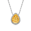 Elegante S925 zilveren ketting met peervormige gele edelsteen hanger en halo-zetting - Platina Verguld (Gouden Zirkonia)