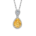 Elegante dubbele druppel hanger ketting met gele edelsteen halo en zilveren ketting - 925 zilver / Geplatineerd (Goudgeel Zirkonia)