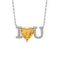 Collana in argento S925 con lettere I Love You e scintillante ciondolo a cuore giallo - Color Platino (Zirconia Giallo Oro)
