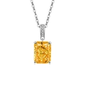 Silver necklace with emerald-cut yellow zircon pendant in a classic four-prong setting - Platinum Color (Golden Yellow Zirconia)