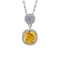 Double layered silver necklace with yellow cushion cut pendant and round zircon charms - Silver Tone (Golden Yellow Zirconia)