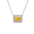 Elegant S925 silver necklace featuring rectangular yellow gemstone with double halo - Platinum Plated (Golden Zirconia)