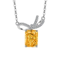 S925 sterling silver necklace with yellow radiant-cut gem and bow pendant detail - Platinum Color (Golden Yellow Zirconia)